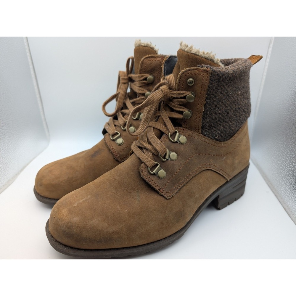 Cat Caterpillar Boots Brown‎ Leather Chunky Lace Up CAT 8 Waterproof Hiking Boot